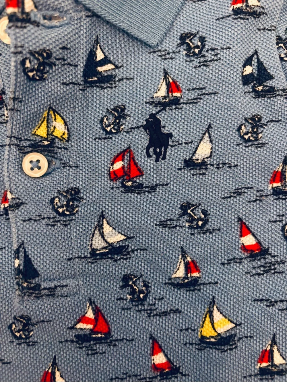 Ralph Lauren Baby Boy Sailboat Print Cotton Mesh Polo Shortall Romper - 6M - NWT